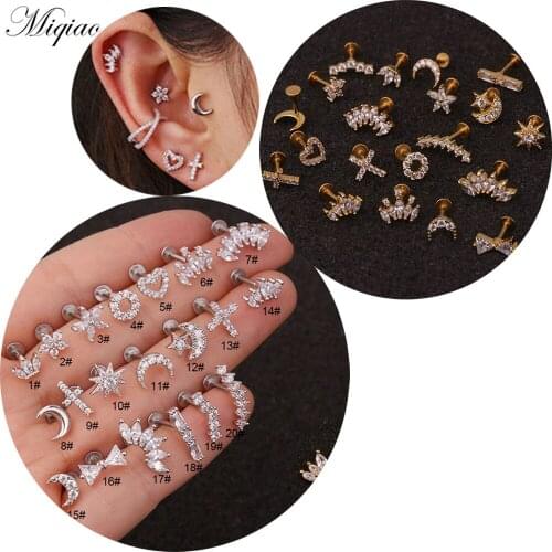 Miqiao 2pcs New Sweet Stainless Steel Multifunctional Crown Ear Bone Nail Lip Nail Exquisite Piercing Jewelry