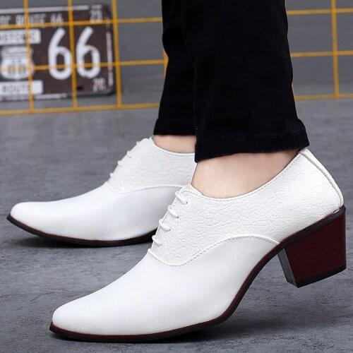 6cm High Heel Mens Fashion Barber Shoes Mans Casual Party Dinner Dress Shoes for Male Elegant Pointed Wedding Groom Footwear
