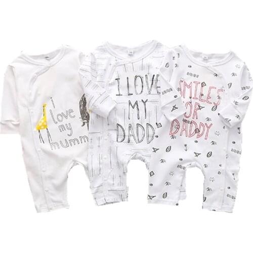 Newborn Baby Clothes Love Mummy Long Sleeve Cotton Romper Side Open One Piece Snap Up Sleepwear Love Daddy Clothes Autumn Ouftit