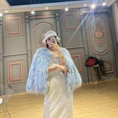 OFTBUY Colored Fur Coats