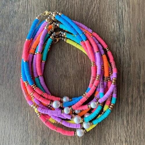 New Fashion Colorful Clay Choker Necklace For Women Bohemian Adjustable Soft Pottery Collar Necklace Boho Jewelry