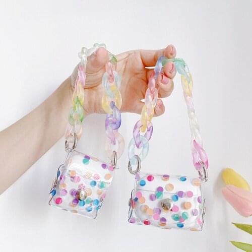 Cute Candy Colors chain Transparent Wireless Earphone case for Airpods 1 2 Pro 3 box Bluetooth headset silicone Earbuds cover