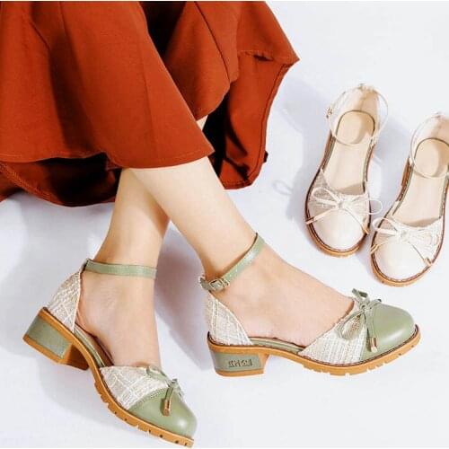 Summer women square heel sandals casual comfy heel Ankle strap fashion round toe elegance lady sandals women shoes