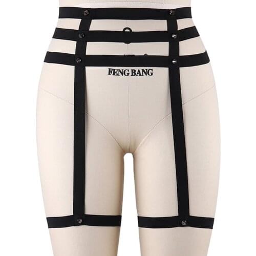 Sexy Bondage Leg Harness Garter Belt Women Black Body Cage Goth Rave Stockings Wedding Rivet Garter Harajuku Body Harness