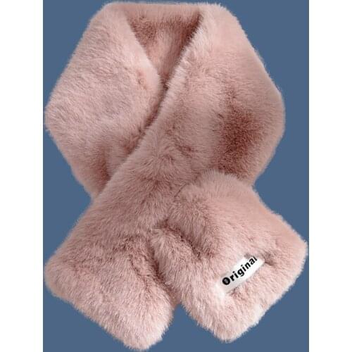 Winter Faux Fur Scarf for Women Korean Cute Furry Scarf Warm Neckscarf Echarpe Femme Thicken Bufanda Solid Down Scarf for Ladies