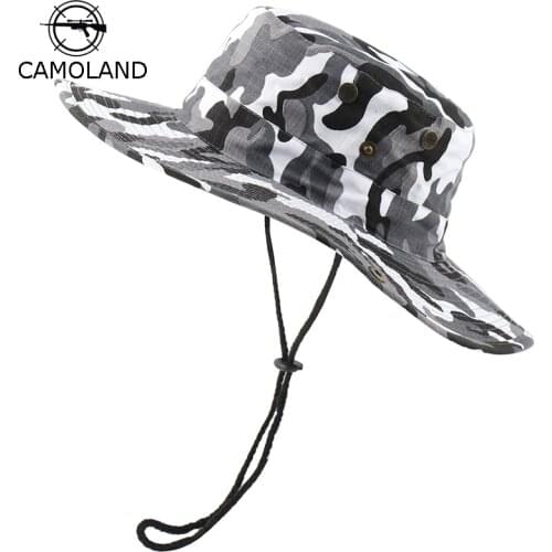 CAMOLAND Summer UPF50+ Sun Hats Camouflage Bucket Hat For Women Men Outdoor Fishing Boonie Hats Wide Brim Hiking Beach Caps