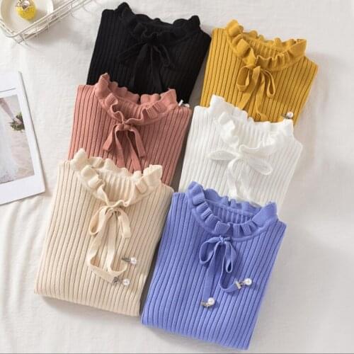 Turtleneck Sweater Women Pullover Knitted Jumper Long Sleeve Autumn Winter Girls Female Ladies Basic Sweater Bow-Knot Pull Femme