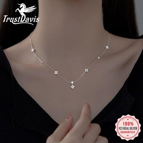 Trustdavis 925 Sterling Silver Fashion Charming Four Leaf Flower CZ Pendant Chain Necklace For Women Wedding Fine Jewelry DA2393
