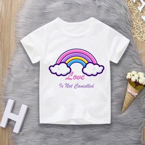 Love Is Not Cancelled Print Cartoons Tops Girls Short Sleeve Tshirt Cute Fashion Harajuku Kids Sweet T Shirt Childrens