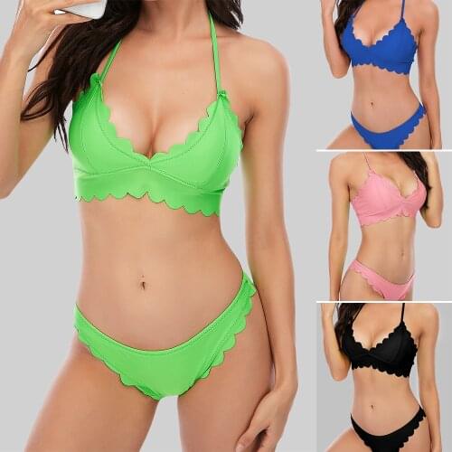 Womens Solid Swimsuit Bikini Top Woman 2021 Pajama Sets of Shorts Swimwear Lace Female Set With Micro Black Sexy Brazilian 2021
