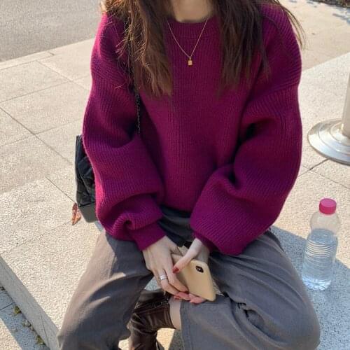 Alien Kitty Fashion Solid Sweater Loose French Style Retro Soft O-neck Thicken Pullovers Lazy Office Lady Long Sleeves Knitted