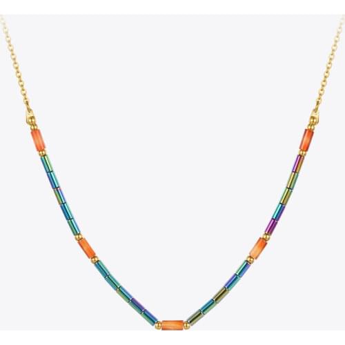 ENFASHION Rainbow Ore Necklace For Women Gold Color Fashion Jewelry Stainless Steel Vintage Necklaces Collier Friends P213240