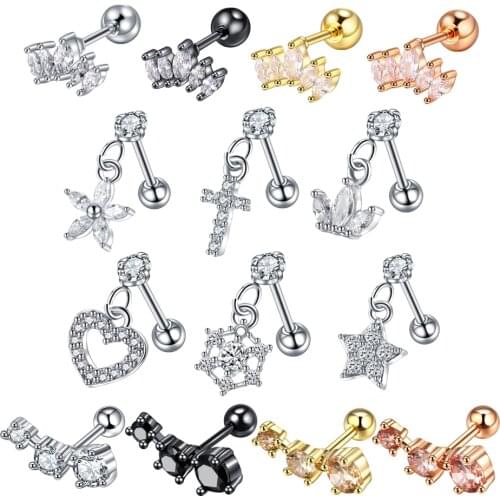 1PC Steel Ear Tragus Cartilage Piercings Helix Dangle Gem Conch Lobe Earring Barbell Piercings Orelha Cartilagem