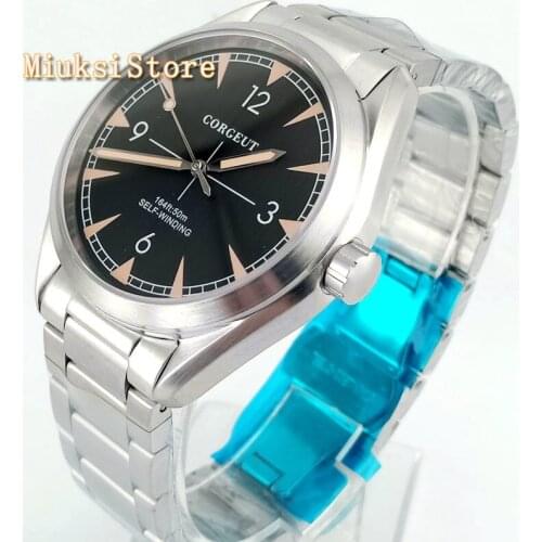 41MM Corgeut Silver watch case sapphire crystal black dial date luminous automatic mens top luxury business mechanical watch