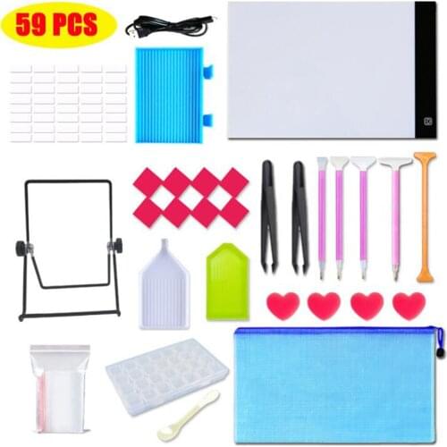 59PCS 5D Diamond Painting Accessories LED Light Board Embroidery DIY Tools Kit