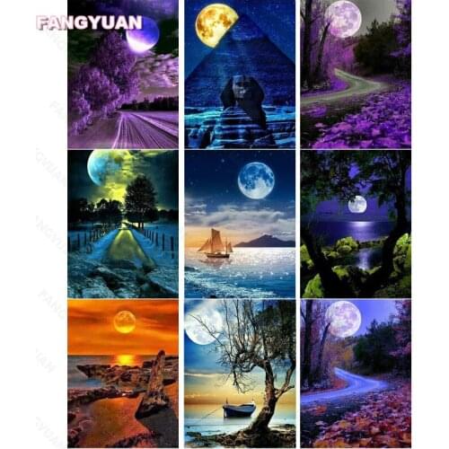 5D Diy Diamond Painting Landscape Scenery Night Moon Cross Stitch Kits Diamond Mosaic Full Square Diamond Embroidery Home Decor