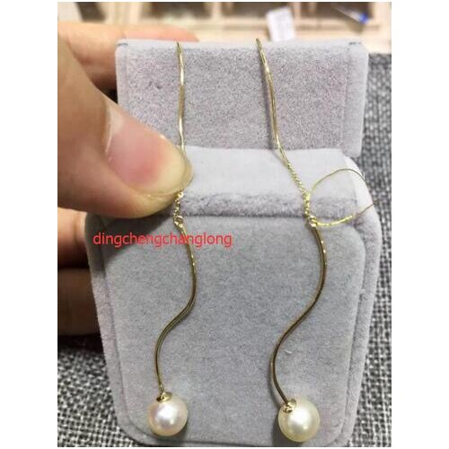 Free shipping>>>>noble jewelry 10-11mm natural Freshwater Pearl Earrings 18k solid gold