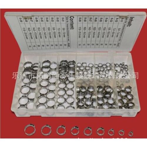Free shipping Pipe Clamp High Quality 170 PCS Stainless Steel 304 Single Ear Hose Clamps Assortment Kit Single