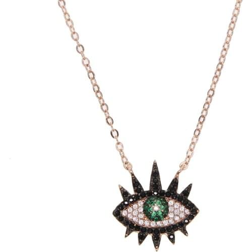 Bohemia turkish evil eye pendant necklace rose gold color black white eye eyelash fashion women jewelry