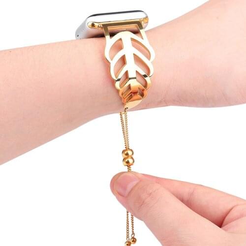Leaves-shaped Stainless Steel Bracelet for Apple Watch Band Series 6/SE/5/4/3/2 44MM 40MM Girls Fashion Strap for iWatch 40/38mm