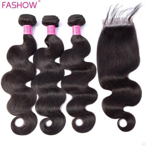 Brazilian Hair Bundles with Lace Closure Body Wave Human Hair Bundles With Closure Baby Hair Fashow Remy Human Hair With Closure