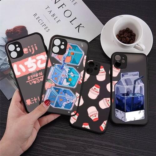 Phone Case For iPhone 12 11 Mini Pro XR XS Max 7 8 Plus X Japanese Strawberry Milk food Matte transparent cover