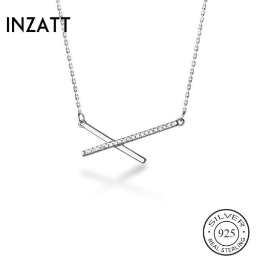 INZATT Real 925 Sterling Silver Zircon Cross X Pendant Choker Necklace For Fashion Women Bohemian Fine Jewelry Accessories