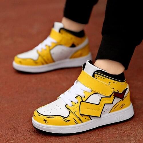 Pikachu childrens sports shoes boys running high-top Pokemon spring and autumn childrens shoes girls leather casual shoes
