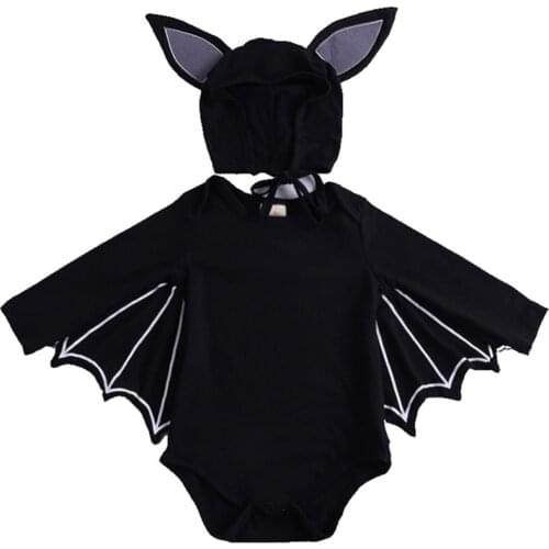 Childern Halloween Cosplay Romper Costumes Girls and Boys Black Bat Wings Costume for Kids Cosplay Bat-sleeve Performance Suit