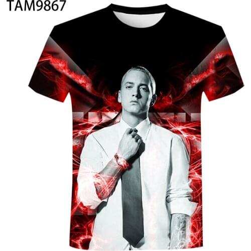 Eminem Hip Hop Singer Summer Hot Sale Mens Short-Sleeved Personality Fashion 3D Printed Breathable Sweat-Absorbent T-shirt