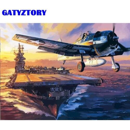 GATYZTORY Diy Oil Painting By Numbers Seascape Fighter And Warship Picture For Living Room Wall Canvas Art Acrylic Unique Gift