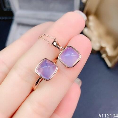 KJJEAXCMY fine jewelry 925 sterling silver inlaid natural lavender amethyst women simple classic square gem ring pendant suit su