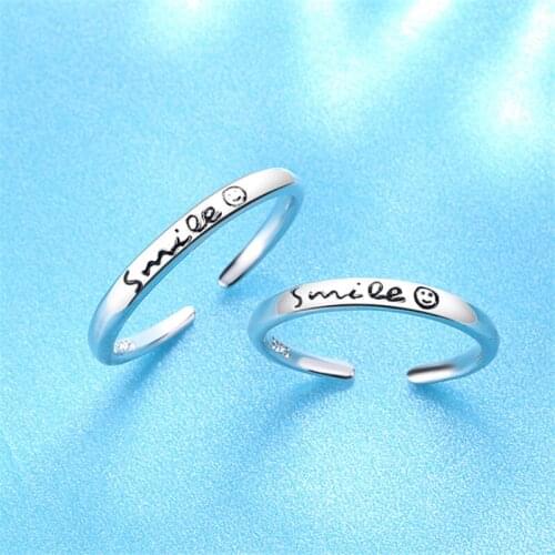 Simple Trendy Letters Smile Face Couple Adjustable Rings Tibetan Sliver Real Price Forever Love Lima Peru Rings Women R283