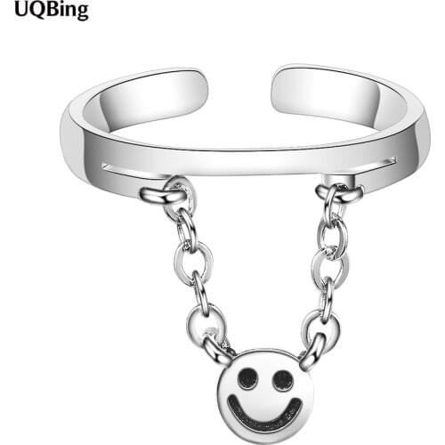 Punk Style Women Vintage Silver 925 Link Chain Drop Smiley Finger Rings For Party Gifts Jewelry