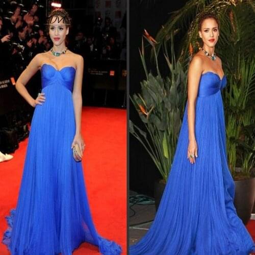 Royal Blue Jessica Alba Evening Celebrity Dress Elegant Pregnant Long Formal Special Occasion Prom Party Gown