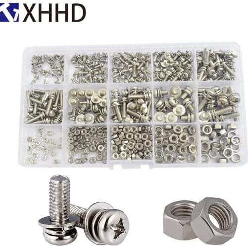 Phillips Cross Recessed Pan Round Head Machine Screw Metric Sem Bolt Nut Set Assortment Kit 304 Stainless Steel M2 M2.5 M3 M4 M5