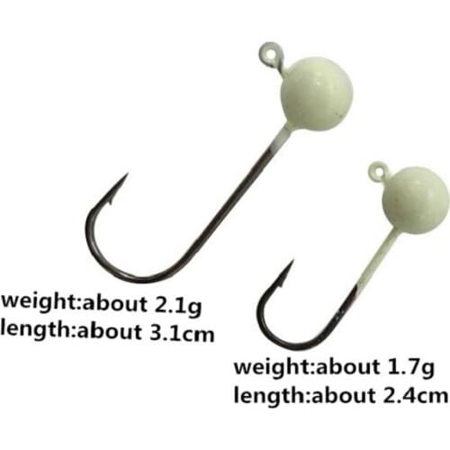 BaMMax Fishing hook 5pcs 1.7g/2.1g Luminous lead head hooks for fishing Soft Worm Lure Jig Head Hooks fishing accessories tackle