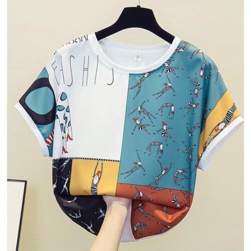 GGRIGHT Summer Cotton Basic O-Neck T-Shirt Women Print Casual Short Sleeve Tee Shirt Female Vintage Chiffon Tops harajuku Tshirt