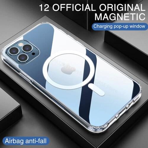 Magnectic Case For iPhone 12 Pro Max Clear Case For iPhone 12 Mini Wireless Charging Shockproof Full Protection PC+TPU Cover