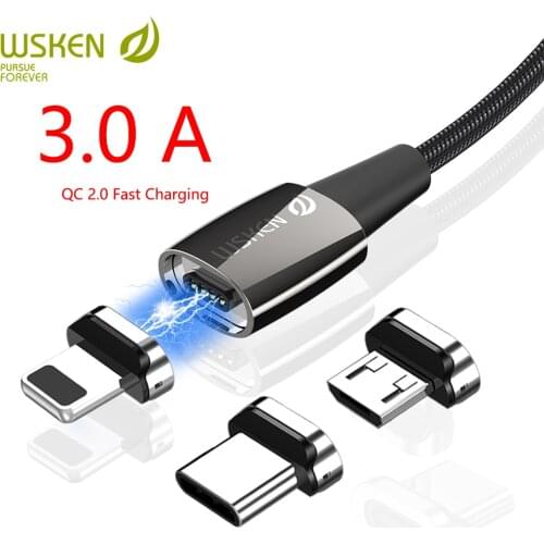 WSKEN X1Pro Magnetic Charging Cable for iPhone Charger Micro USB Cable 3A Fast USB Type C USB C Magnetic Cable Wire Cord Adapter