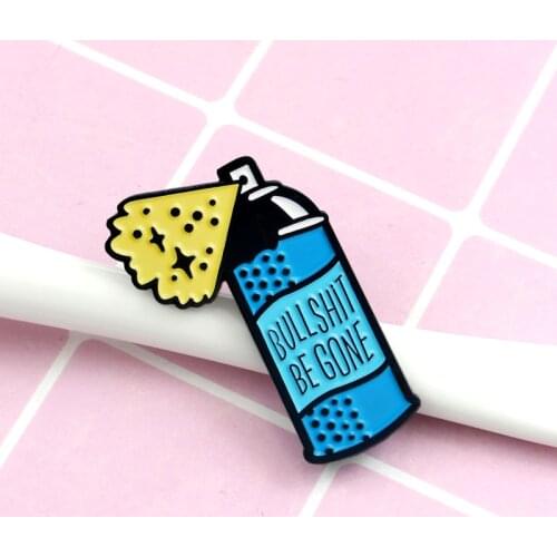 Fashion BULLSHIT BE GONE Blue Spray Metal Enamel Brooch Clothes Backpack Personality Trendy Badge Jewelry Best Gift