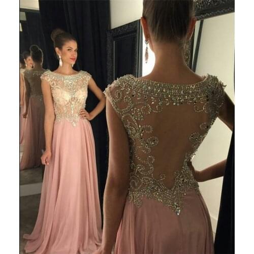 Fashion Scoop Chiffon Crystal Beading A-Line Sexy See Through Prom Dresses 2019 Custom Formal Evening Party Gowns