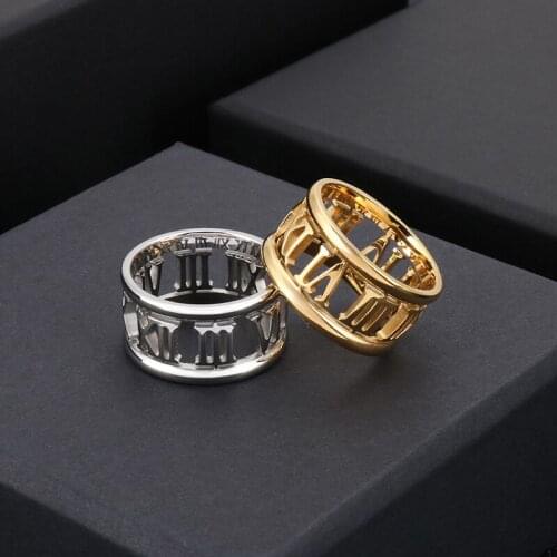 Men‘s Stainess Steel popular fashion Hollow Ring Man Party Classic Gold Plating Charming Finger Ring Luxury Brand Jewelry