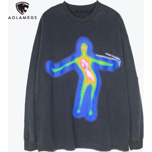 Aolamegs Colorful Dancing Portrait Print Sweatshirt Men O-Neck Baggy Pullover Retro Hip Hop Fashion Hoodie Autumn Streetwear Men