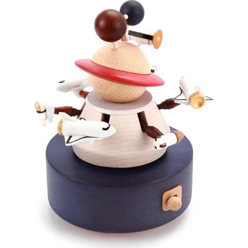 Nordic style UFO Cosmic space clockwork music box Movement Wooden Crafts Christmas Home decoration Accessories fashion gift