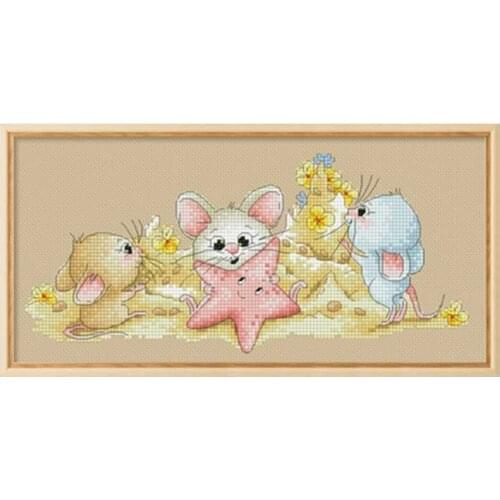 Little mouse playing patterns counted 11CT 14CT DIY Cross Stitch Sets wholesale Cross-stitch Kits Embroidery Needlework