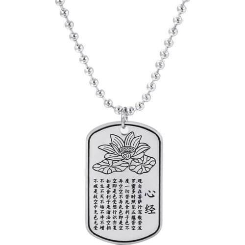 Scripture Paramita Buddhist Believers Necklaces Men Womens Lotus Heart Sutra Stainless Steel Pendant Necklace Religious Jewelry