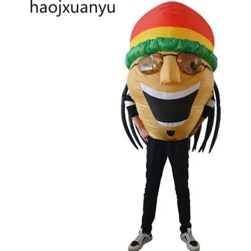 Unisex Big Head Inflatable Costume Cartoon Cosplay Jamaican Christmas Dress up Funny Party Costumes Halloween Costume for Adult