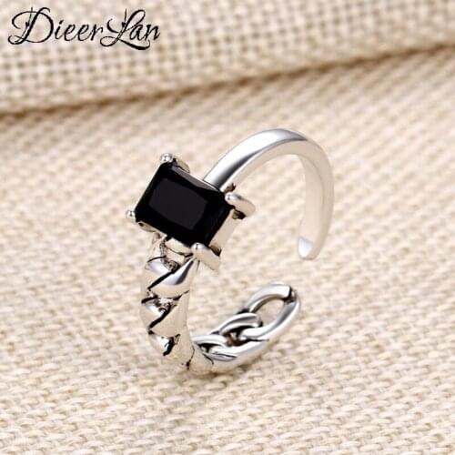 New Charming Open Black Zircon Ring for Women Vintage Boho Party Rings Gothic Punk Jewelry Gifts for Girls 2021