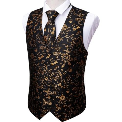 New Arrival Luxury Gold Men Suit Vest Tie Set Silk Waistcoat Gilet Homme Formal Business Party Weeding High Quality Barry.Wang